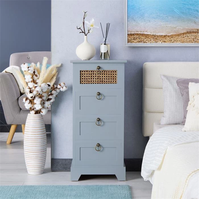 Nachttisch VANIKA Mit 4 Schubladen Und Wiener Geflecht, Grau 2 Nachttisch VANIKA Mit 4 Schubladen Und Wiener Geflecht, Grau – Bild 2