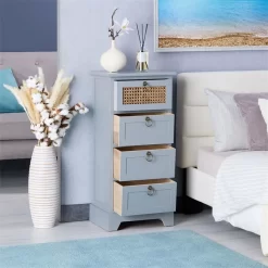 Nachttisch VANIKA Mit 4 Schubladen Und Wiener Geflecht, Grau 8 Nachttisch VANIKA Mit 4 Schubladen Und Wiener Geflecht, Grau -Berühmt Möbel 95343 AC2