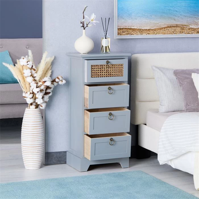 Nachttisch VANIKA Mit 4 Schubladen Und Wiener Geflecht, Grau 3 Nachttisch VANIKA Mit 4 Schubladen Und Wiener Geflecht, Grau – Bild 3