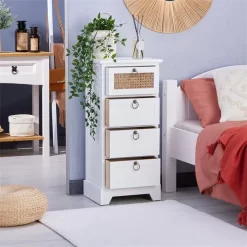 Nachttisch VANIKA Mit 4 Schubladen Und Wiener Geflecht, Weiß 8 Nachttisch VANIKA Mit 4 Schubladen Und Wiener Geflecht, Weiß -Berühmt Möbel 95344 AC2