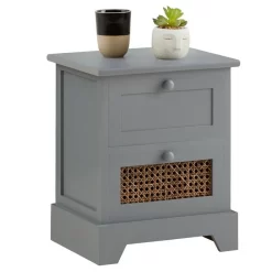 Nachttisch RANI Mit 2 Schubladen Und Wiener Geflecht, Grau