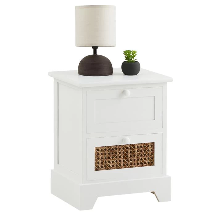 Nachttisch RANI Mit 2 Schubladen Und Wiener Geflecht, Weiß 1 Nachttisch RANI Mit 2 Schubladen Und Wiener Geflecht, Weiß