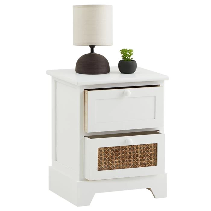 Nachttisch RANI Mit 2 Schubladen Und Wiener Geflecht, Weiß 3 Nachttisch RANI Mit 2 Schubladen Und Wiener Geflecht, Weiß – Bild 3