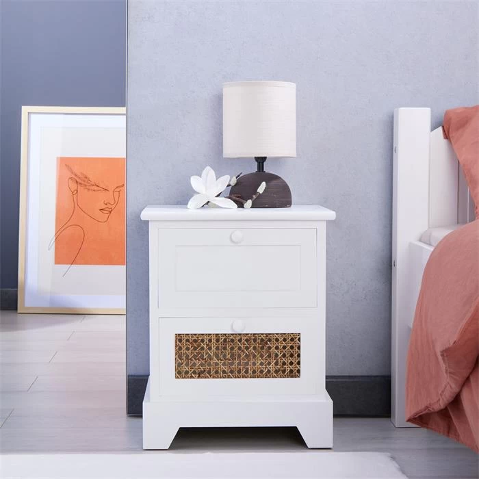 Nachttisch RANI Mit 2 Schubladen Und Wiener Geflecht, Weiß 2 Nachttisch RANI Mit 2 Schubladen Und Wiener Geflecht, Weiß – Bild 2