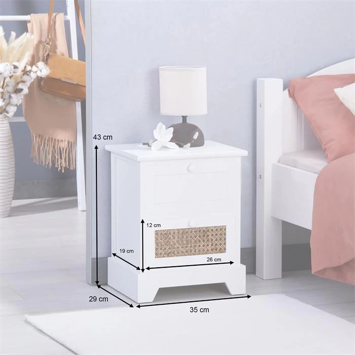 Nachttisch RANI Mit 2 Schubladen Und Wiener Geflecht, Weiß 6 Nachttisch RANI Mit 2 Schubladen Und Wiener Geflecht, Weiß – Bild 6