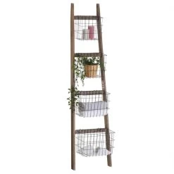 Leiterregal FLORISTA In Dunkelbraun Mit 4 Metallkörben