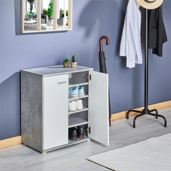 Schuhschrank LENNIS 2 Türen In Betonoptik/weiß 2 Schuhschrank LENNIS 2 Türen In Betonoptik/weiß – Bild 2