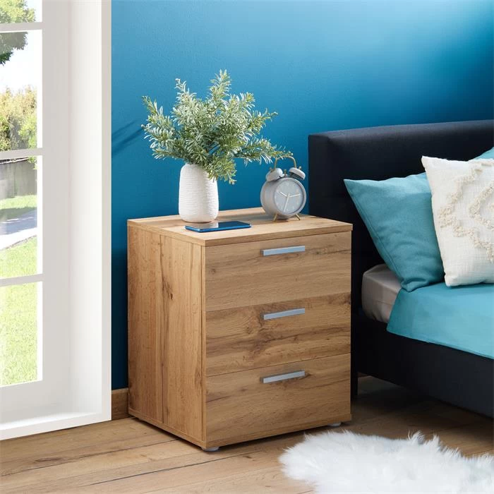 Nachttisch MARIELLA In Wotan Eiche Mit 3 Schubladen 2 Nachttisch MARIELLA In Wotan Eiche Mit 3 Schubladen – Bild 2