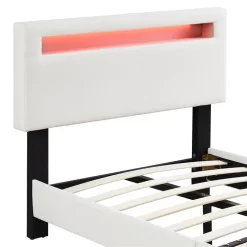 Polsterbett GLACE 90x200 Cm, LED Beleuchtung, Stoff Weiß -Berühmt Möbel 95519 4