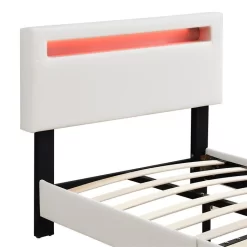 Polsterbett BENITO 90x200 Cm, LED Beleuchtung, Kunstleder Weiß 10 Polsterbett BENITO 90x200 Cm, LED Beleuchtung, Kunstleder Weiß -Berühmt Möbel 95523 4