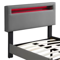 Polsterbett BENITO 90x200 Cm, LED Beleuchtung, Kunstleder Grau 10 Polsterbett BENITO 90x200 Cm, LED Beleuchtung, Kunstleder Grau -Berühmt Möbel 95524 4