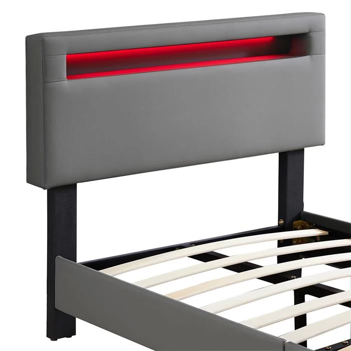 Polsterbett BENITO 90x200 Cm, LED Beleuchtung, Kunstleder Grau 5 Polsterbett BENITO 90x200 Cm, LED Beleuchtung, Kunstleder Grau – Bild 5