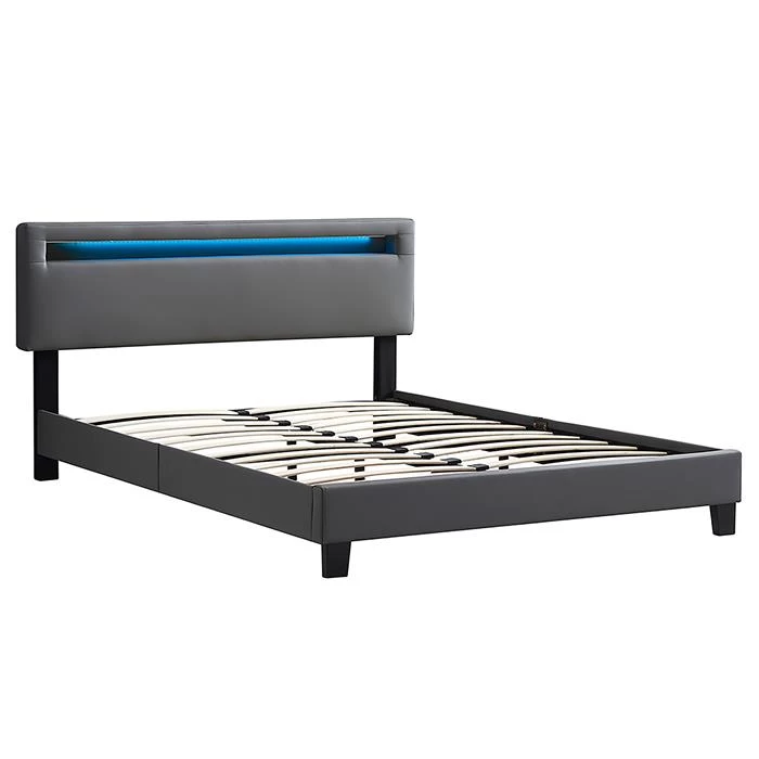 Polsterbett COLUMBUS 140x200 Cm, LED Beleuchtung, Kunstleder Grau 3 Polsterbett COLUMBUS 140x200 Cm, LED Beleuchtung, Kunstleder Grau – Bild 3