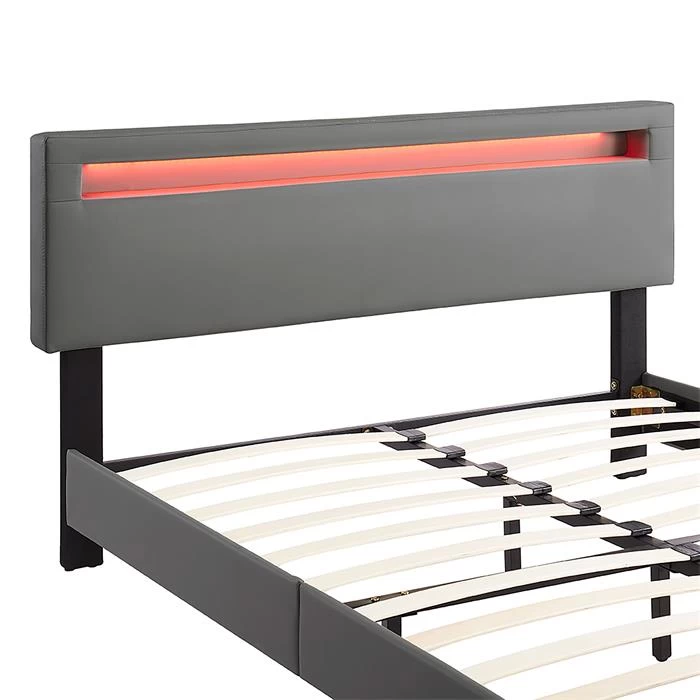 Polsterbett COLUMBUS 140x200 Cm, LED Beleuchtung, Kunstleder Grau 4 Polsterbett COLUMBUS 140x200 Cm, LED Beleuchtung, Kunstleder Grau – Bild 4