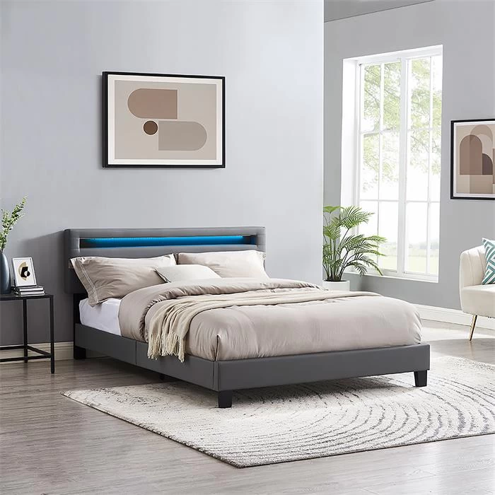 Polsterbett COLUMBUS 140x200 Cm, LED Beleuchtung, Kunstleder Grau 2 Polsterbett COLUMBUS 140x200 Cm, LED Beleuchtung, Kunstleder Grau – Bild 2