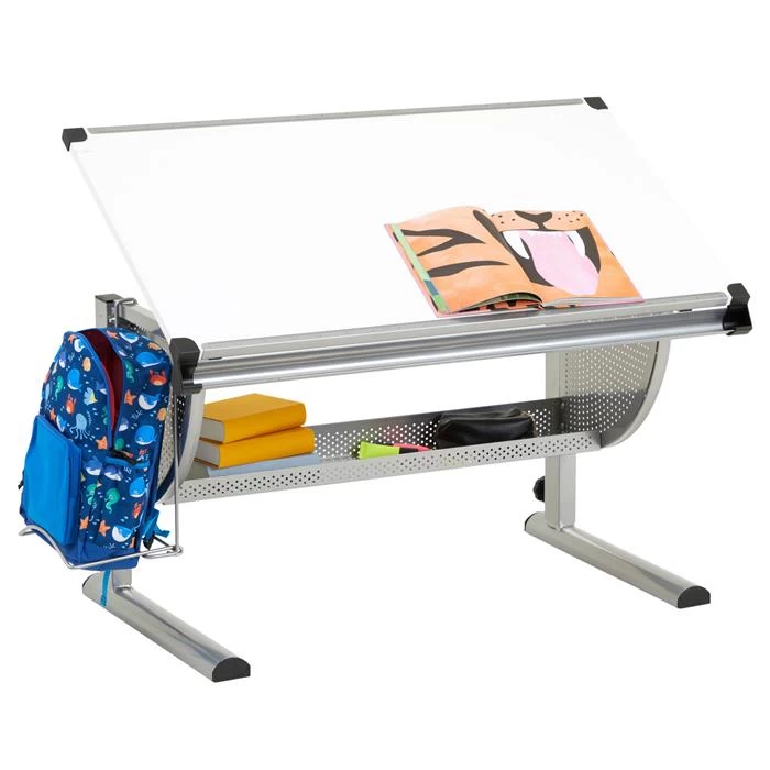 Kinderschreibtisch SARI, Neigbar Und Höhenverstellbar In Weiß/alu 1 Kinderschreibtisch SARI, Neigbar Und Höhenverstellbar In Weiß/alu