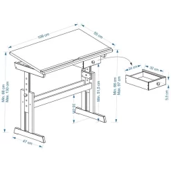 Kinderschreibtisch Weiß/rot FLEXI -Berühmt Möbel FLEXY 7720 21 22 23 24 25 Skizze 2
