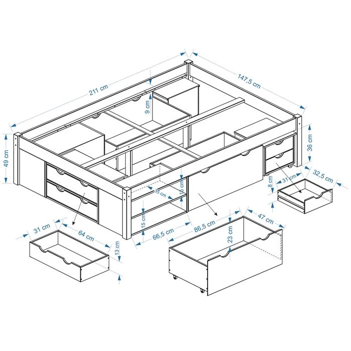 Bett Mit Stauraum SABRINA 140x200 Cm, Kiefer Massiv In Natur 4 Bett Mit Stauraum SABRINA 140x200 Cm, Kiefer Massiv In Natur – Bild 4